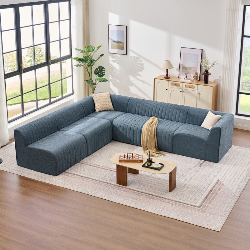121.8" Upholstered Sectional Modern Chenille Modular Compression Banquette Sofa Dining Booth, 28.8" H x 121.8" W x 106.2" D