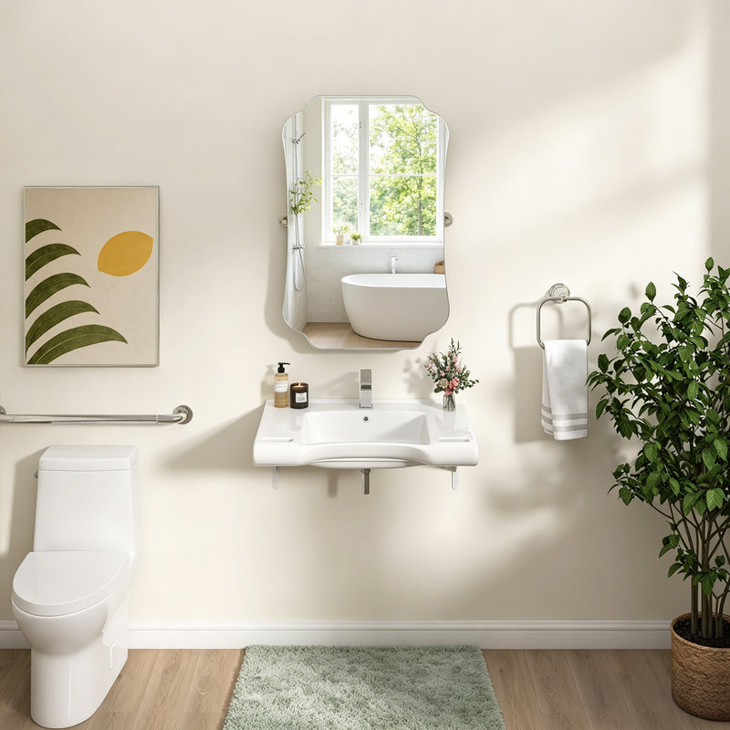 L 20 po x H 30 po HA Miroir de salle de bain avec cadre inclinable et accessible en fauteuil roulant Miroir de salle de bain mural en nickel brossé avec inclinaison fixe de 5 ° à 8 ° et verre trempé