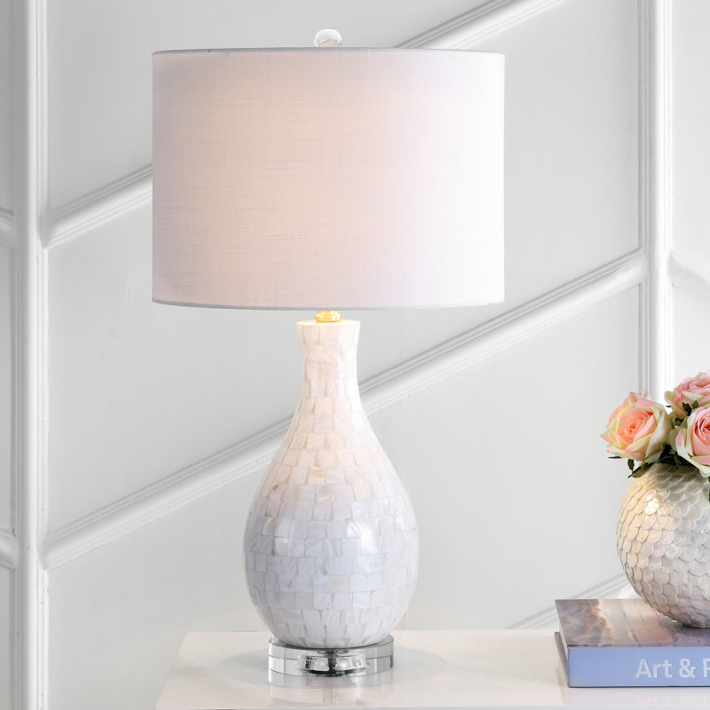 Elegant White Seashell LED Table Lamp with Crystal Accents