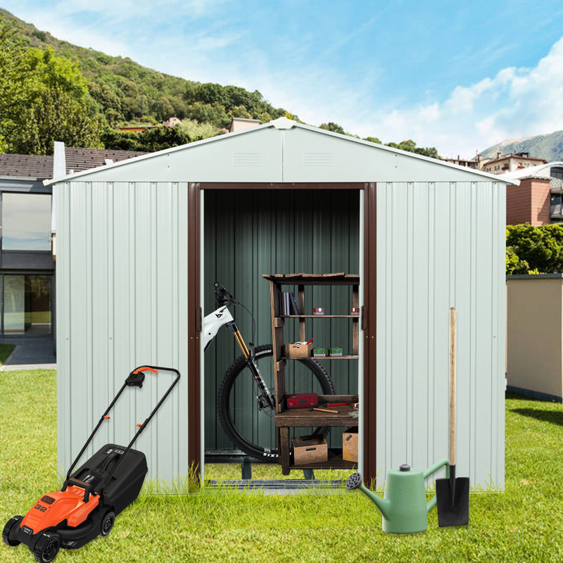 White 6ft X 5ft Metal Storage Shed - Galvanized Steel Frame For Sturdiness, Ventilated Panels, Sliding Door With Lock, Simple Assembly Guide Foundation Outdoor Shed, Strong Structure, Punched
