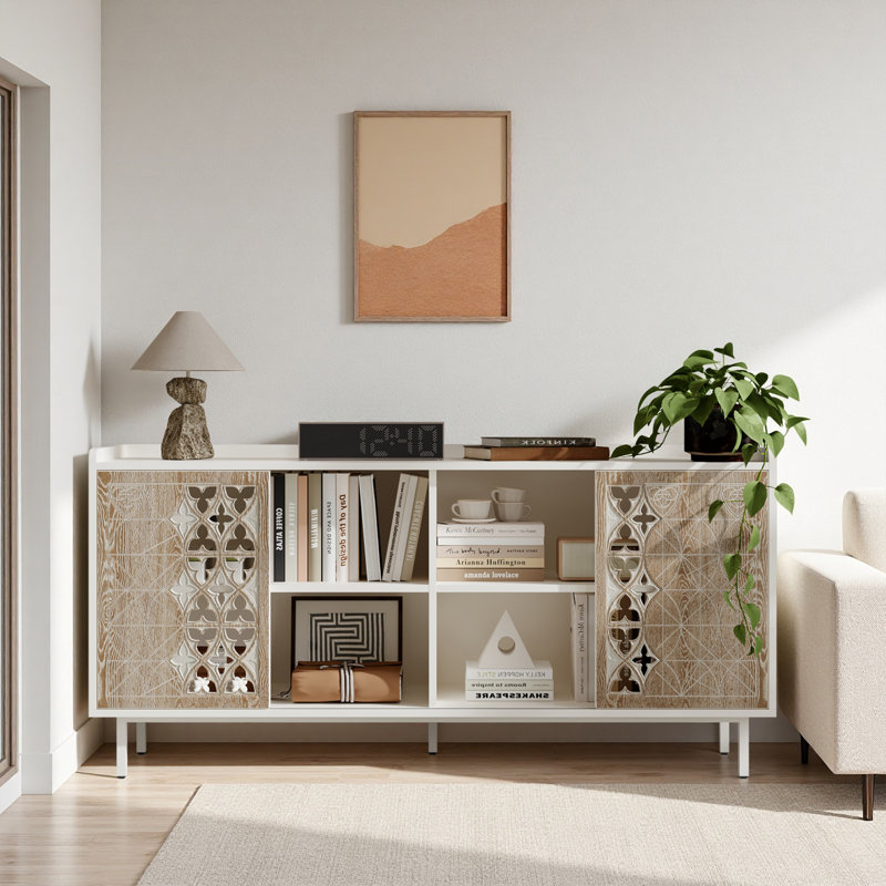 Armoire en bois massif avec porte coulissante style Mid-Century 