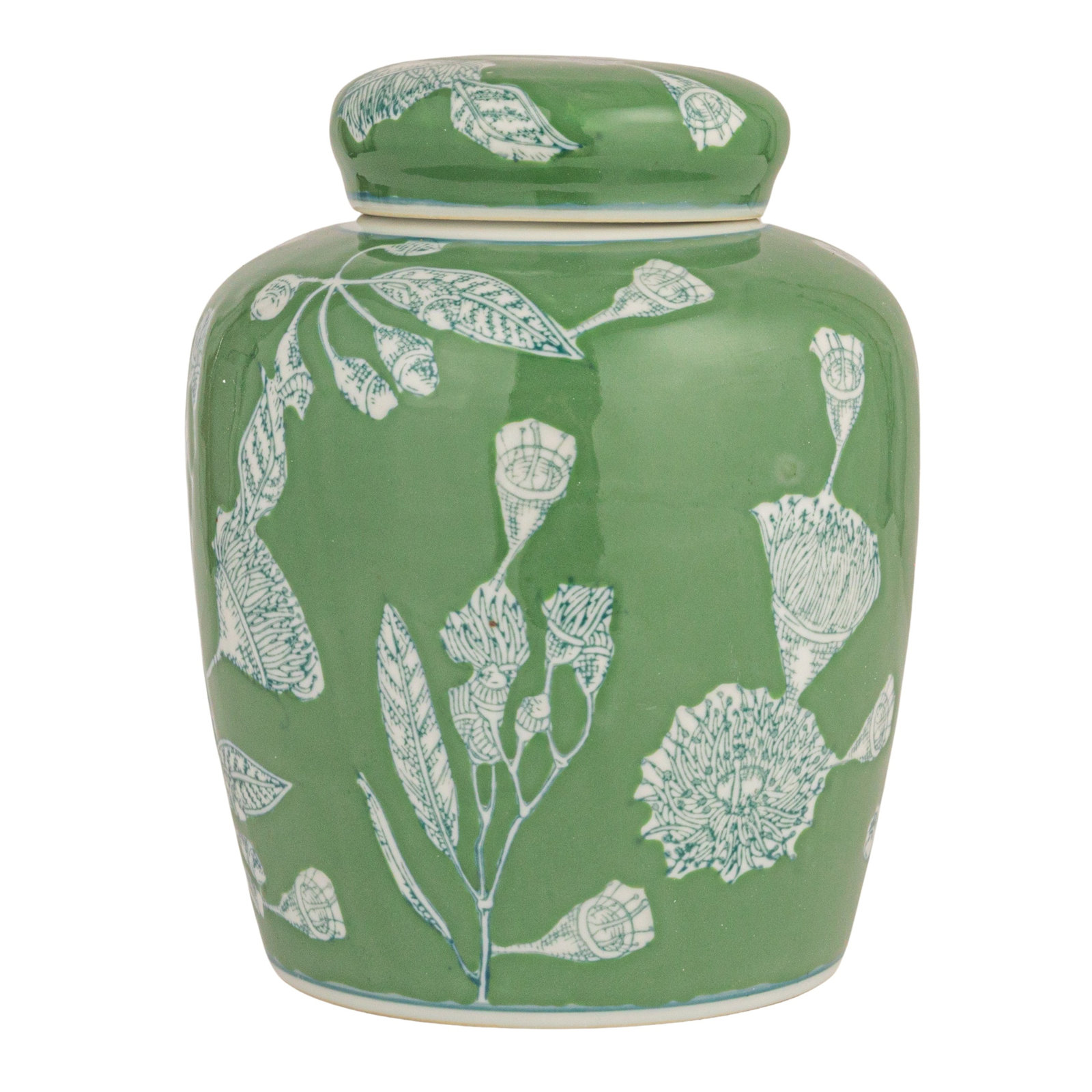 Chadwicks Ceramic Ginger Jar, 4.2" H x 12" W x 9.25" D, Green