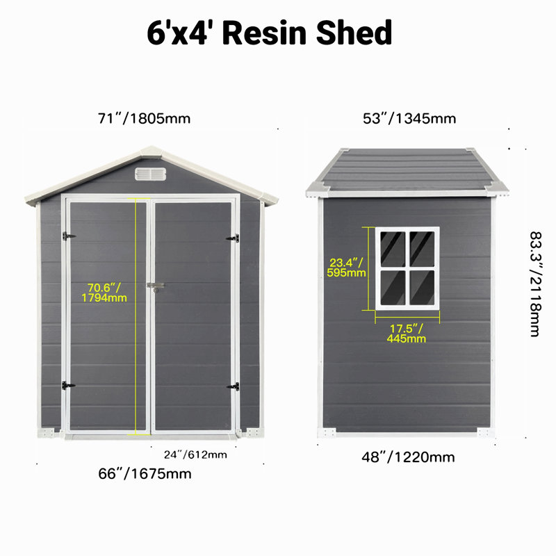 6X4 Ft Plastic Outdoor Storage With Floor And Lockable Door Plastic Garden Shed For Backyard, Lawn, Gray, Gray
