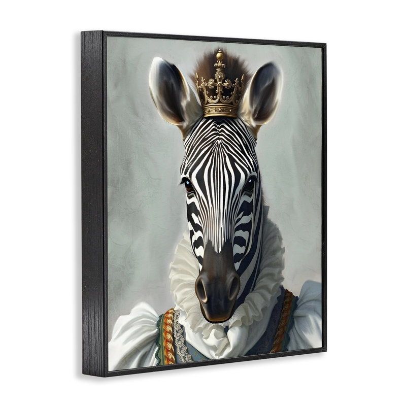 Portrait de reine zèbre, estampe numérique, conception de Kim Allen, H 14 po x l 11 po, Giclée encadrée noir minuit