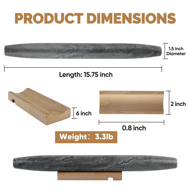Marble French Rolling Pin with Stand, Monte Grigio