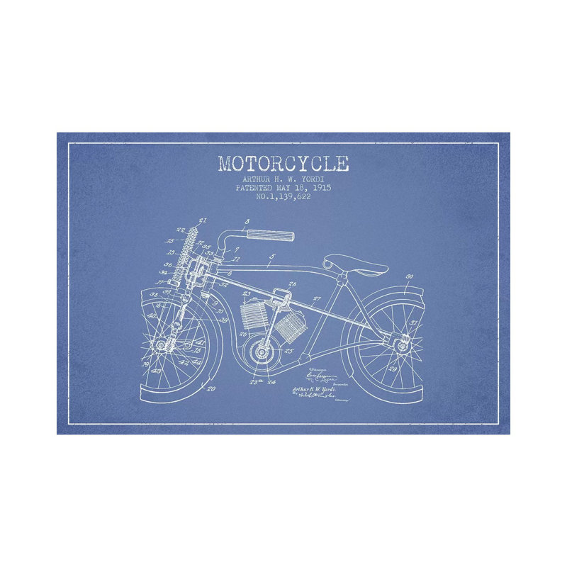 Arthur H.W. Yordi Motorcycle Patent Sketch (Light Blue) by Aged Pixel - Wrapped Canvas Gallery-Wrapped Canvas Giclée