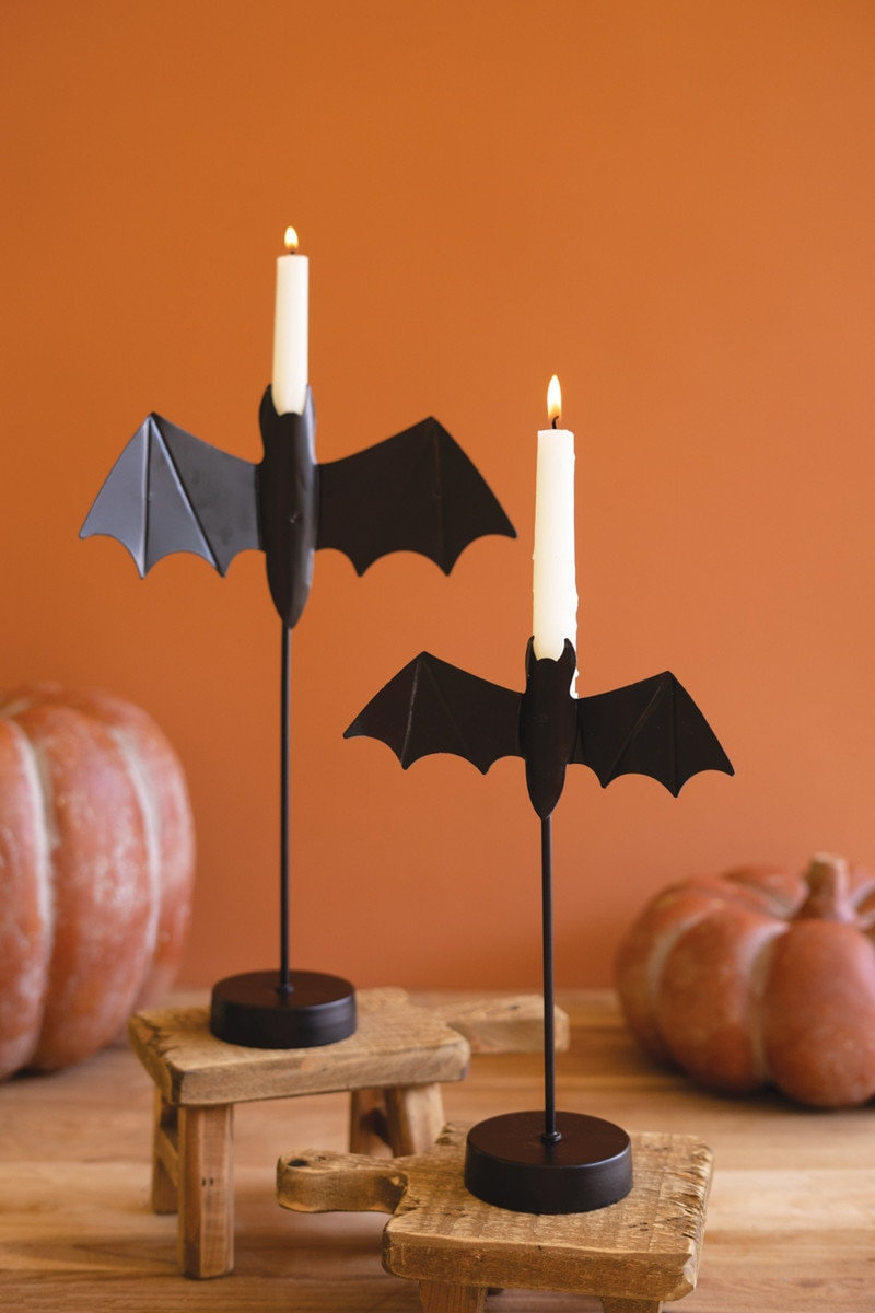  Halloween Black Bat Taper Candle Holder 9.5" L, 1