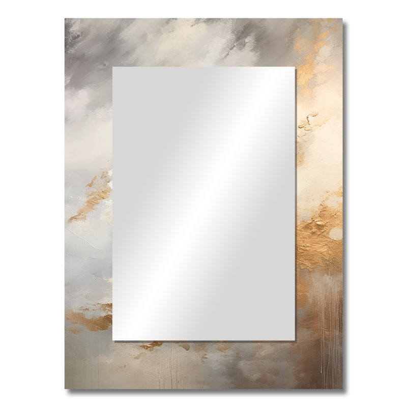 Beige And Gold Minimalism Storms II - Beige Coastal Wall Mirror, 32" x 24"