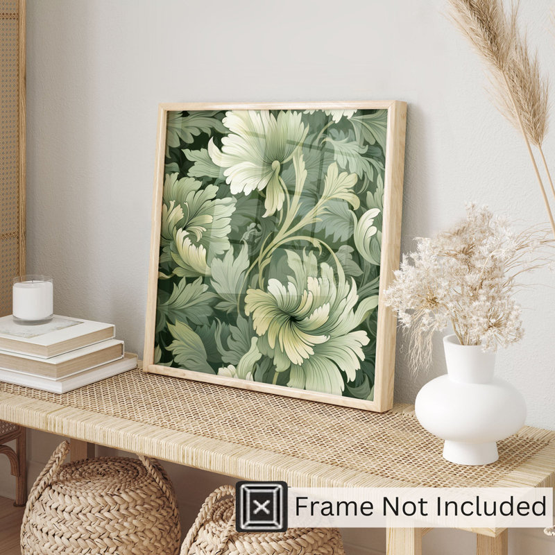 «Botanical William Morris Style Damask», reproduction d'art classique sans cadre, H 16 po x l 16 po