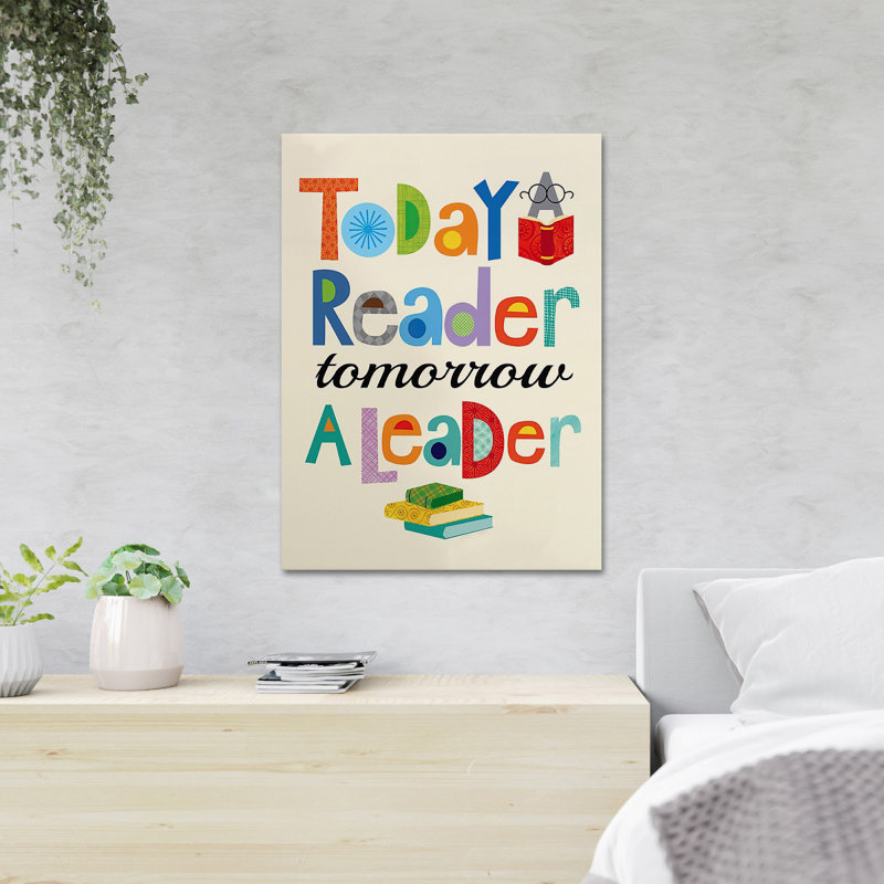 «Colorful Mots À propos de la lecture - Today A Reader, Tom demain A leader», reproduction d'art graphique sur toile tendue
