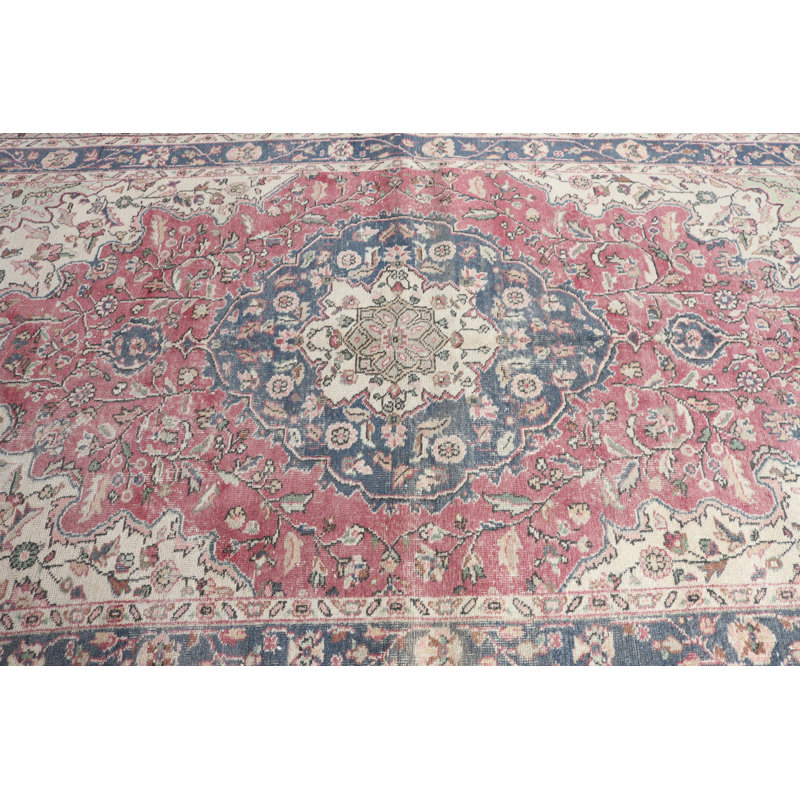 Grand tapis turc traditionnel à motif floral dans des tons rouges et bleus pour la décoration intérieure
