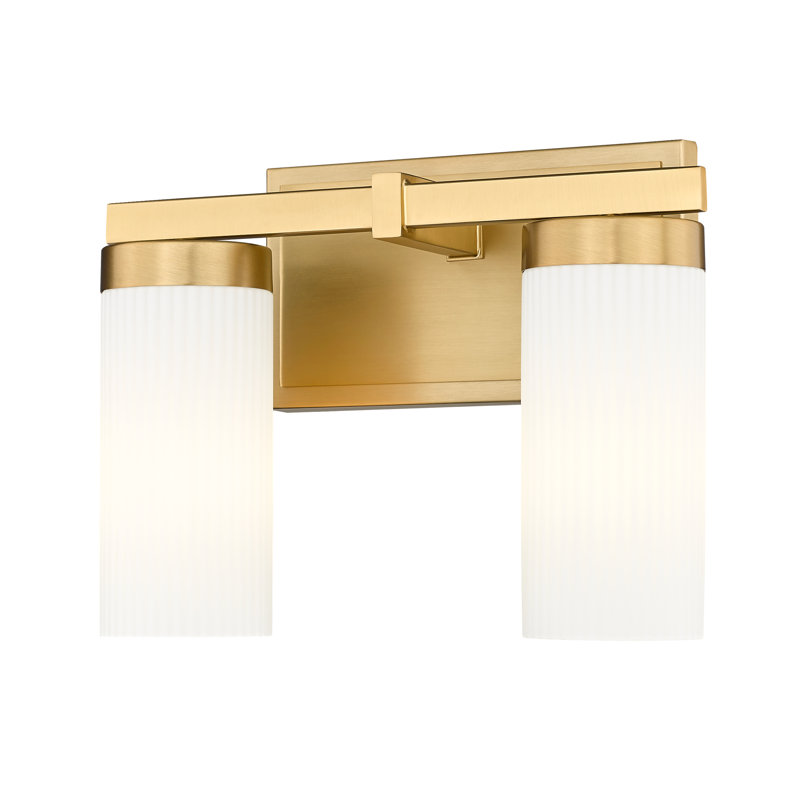 Modern Gold Vanity Light with Frosted White Glass Cylinders
