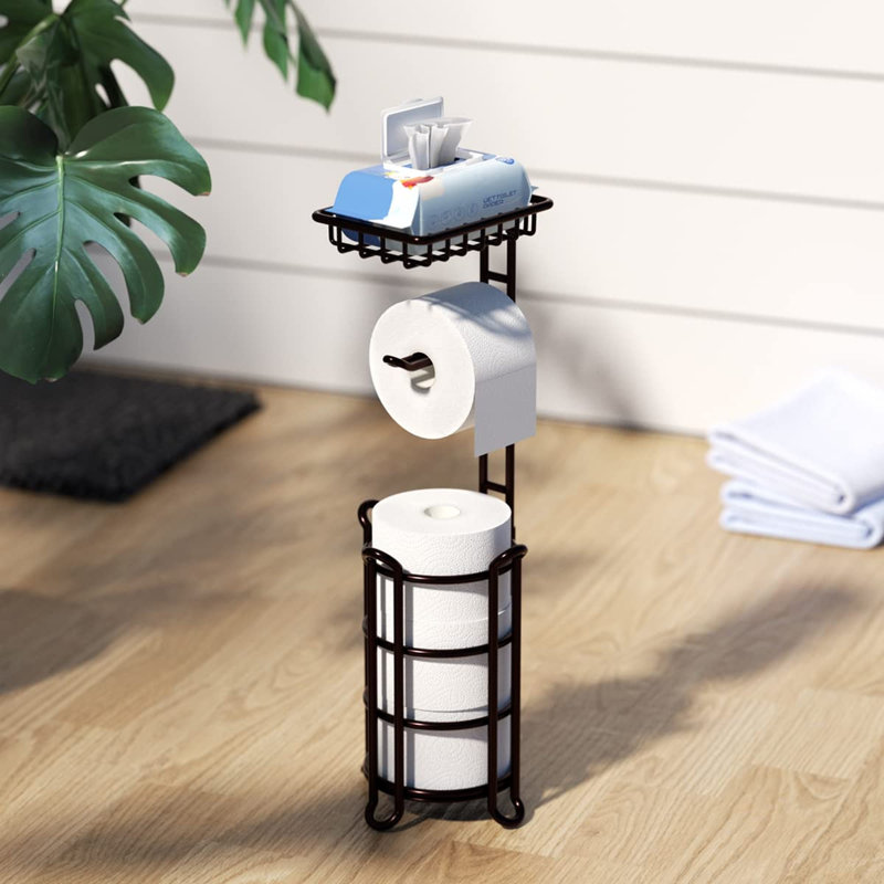 Porte-papier hygiénique avec tablette de rangement et distributeur de papier hygiénique pour rouleaux de rechange, Bronze