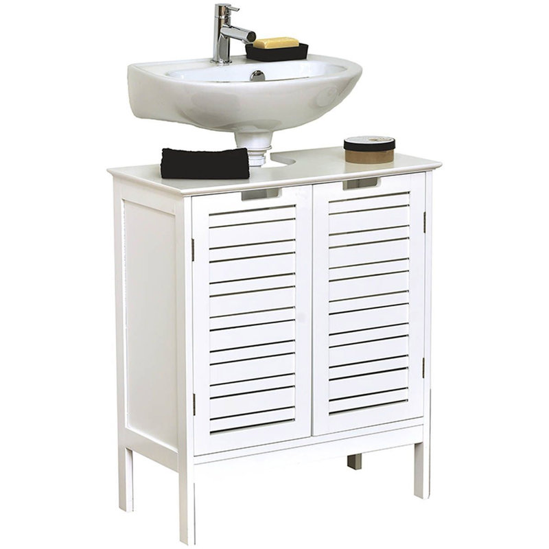 White MDF Under Sink Bathroom Cabinet with Louvered Doors