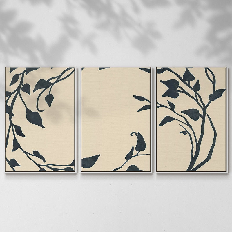 «Tendril Swirl I», reproduction sur toile 3 pièces, H 24 po x l 48 po, Cadre blanc