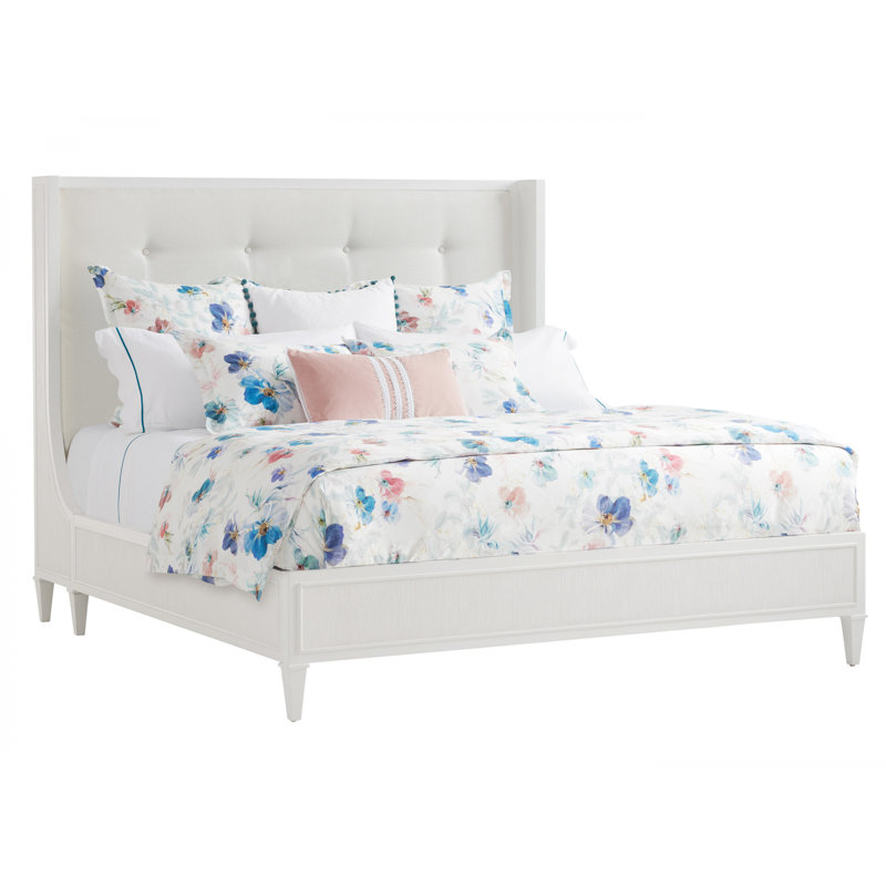 Elegant California King Transitional White Tufted Upholstered Bed