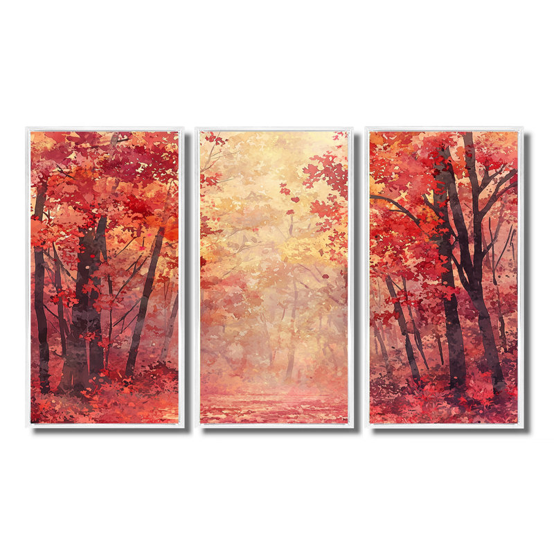 Automne, sérénade de la forêt - ensemble d'art mural paysage d'automne, H 28 po x l 36 po, Reproduction avec cadre flottant