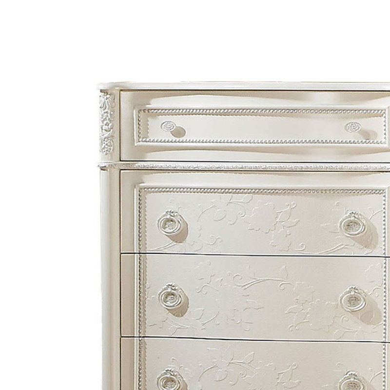 Commode 5 tiroirs en bois blanc perle