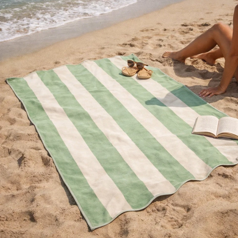 Scalloped Stripe Beach Towel, Green