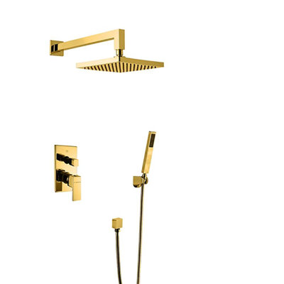 Bravat Gold Square Wall Mount Shower Head with Hand Held Shower and Mixer