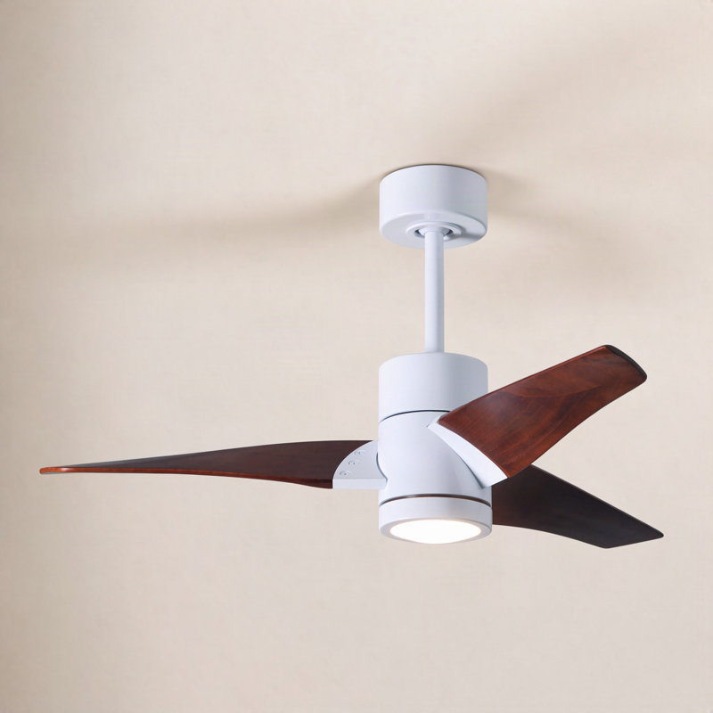 LED Outdoor Downrod Ceiling Fan, Gloss White, 42", Walnut Tone