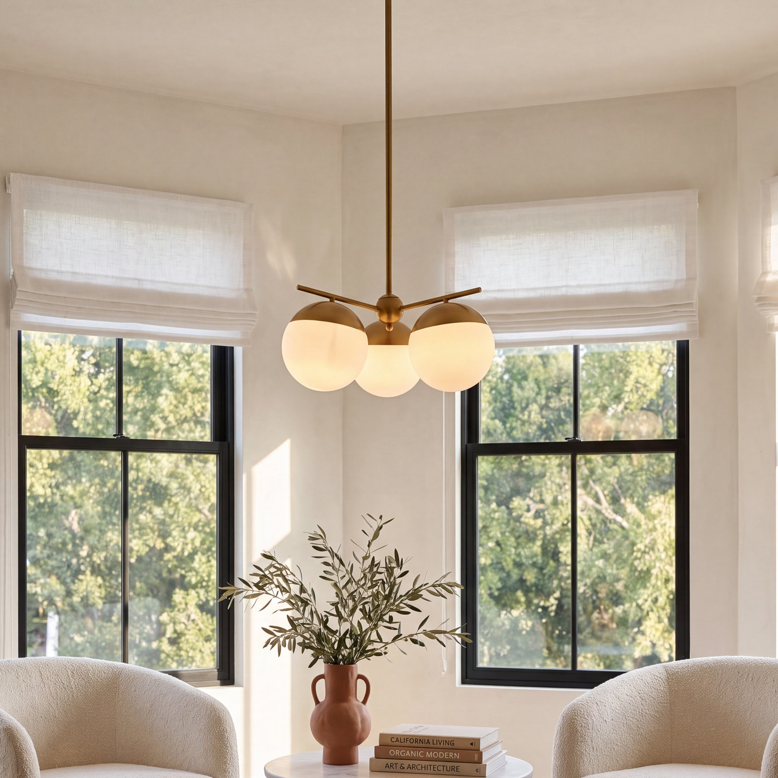 Yearby 3-Light Chandelier, Brass, Frosted White