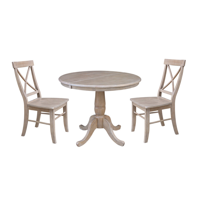 Ensemble de salle à manger extensible en bois massif 3 pièces Echols, Taupe-gris délavé
