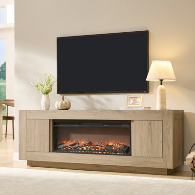 Meuble télé moderne de 70" avec foyer électrique, console multimédia au design massif pour téléviseurs jusqu'à 80".