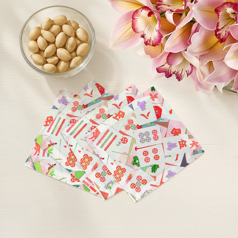 Mahjong Abstract Cotton Sateen Cocktail Napkins, Petal