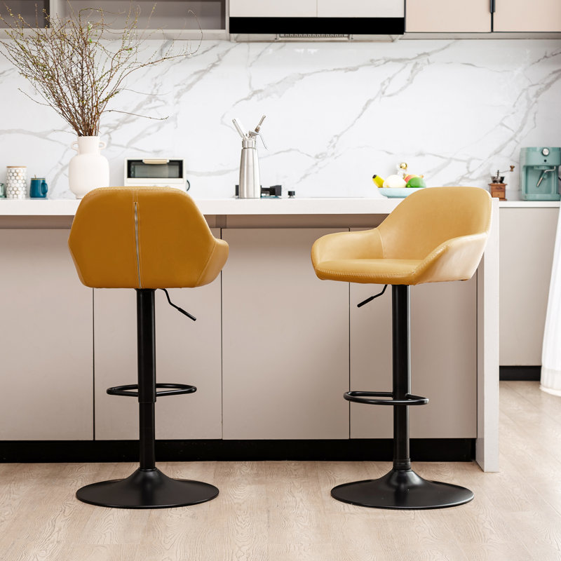 Thibodeaux Swivel Adjustable Height Bar Stool, Mustard Yellow
