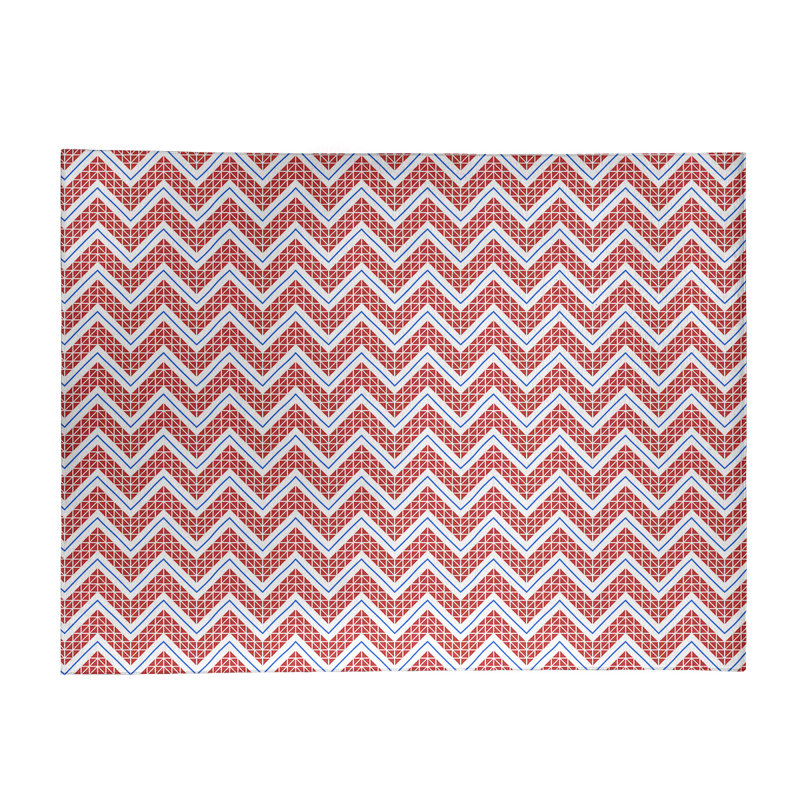 Tapis à chevrons bleu/rouge fait main, Rectangle 9 pi x 12 pi
