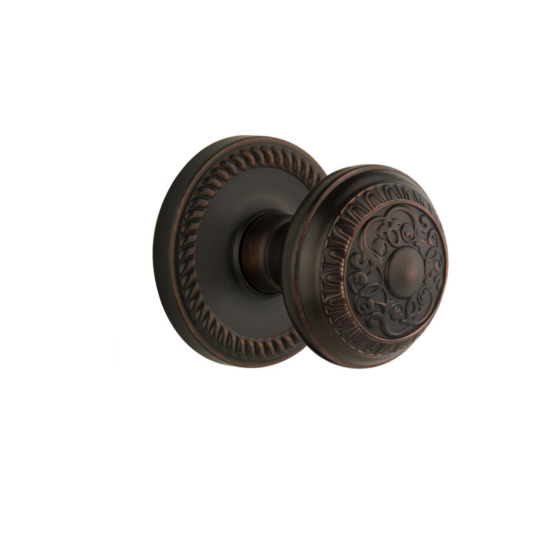 Grandeur Newport Rosette Passage with Windsor Door Knob, 2 3/8", Vintage Brass