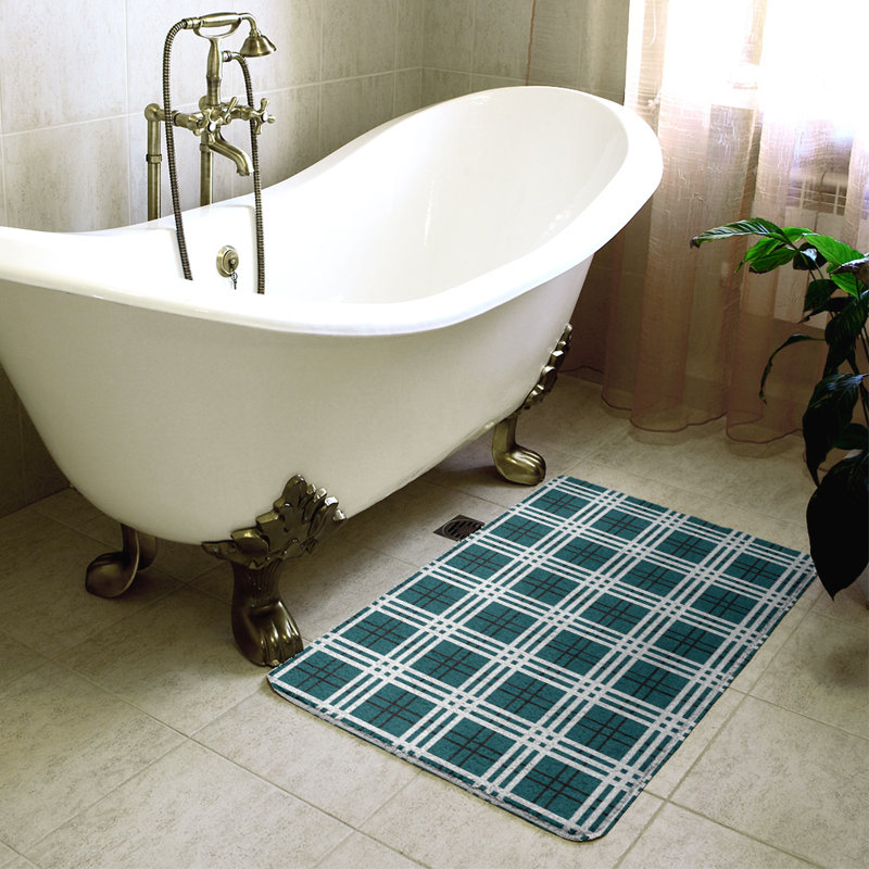 Tapis pour salle de bain Philadelphia, l 21 po x L 34 po, Vert foncé / blanc