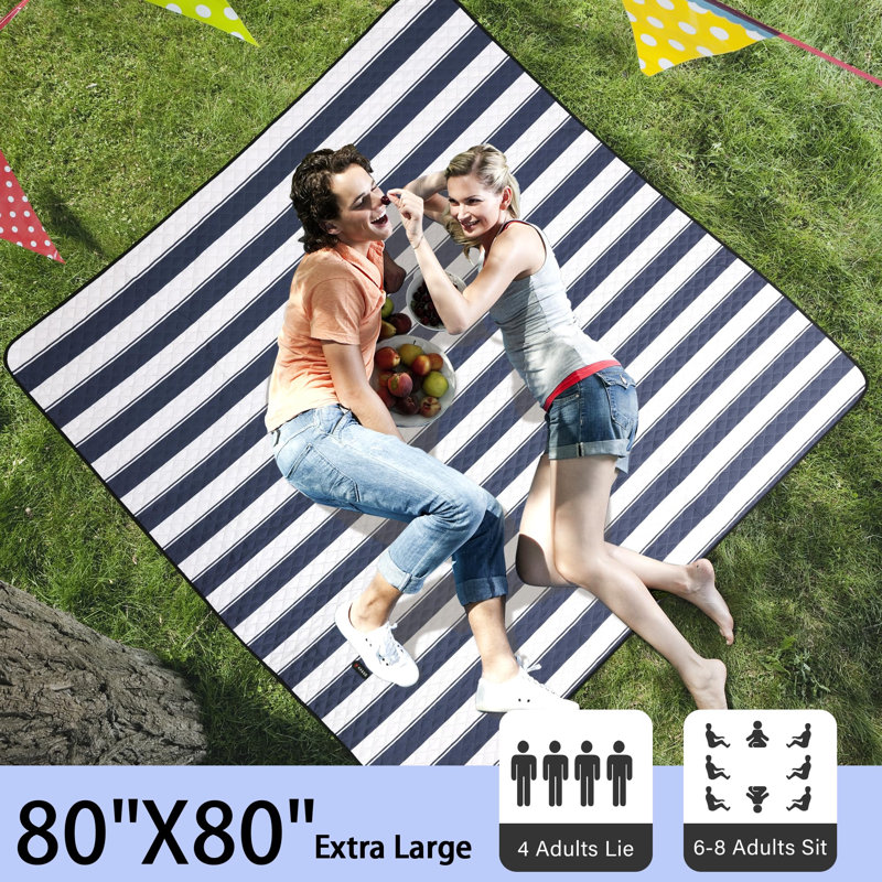 Très grande couverture de pique-nique pour l'extérieur, 80 po x 80 po, imperméable et pliable
