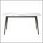 Table de salle à manger moderne moderne en pierre artificielle à bord arrondi avec pieds en métal noir pour 6 à 8 personnes, durable et facile à nettoyer-1341616537