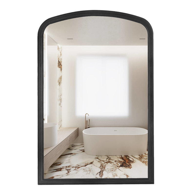 Lucena Farmhouse Wood Arched Rectangle Wall Mirror for BathRoom BedRoom, Black, 30" x 20"