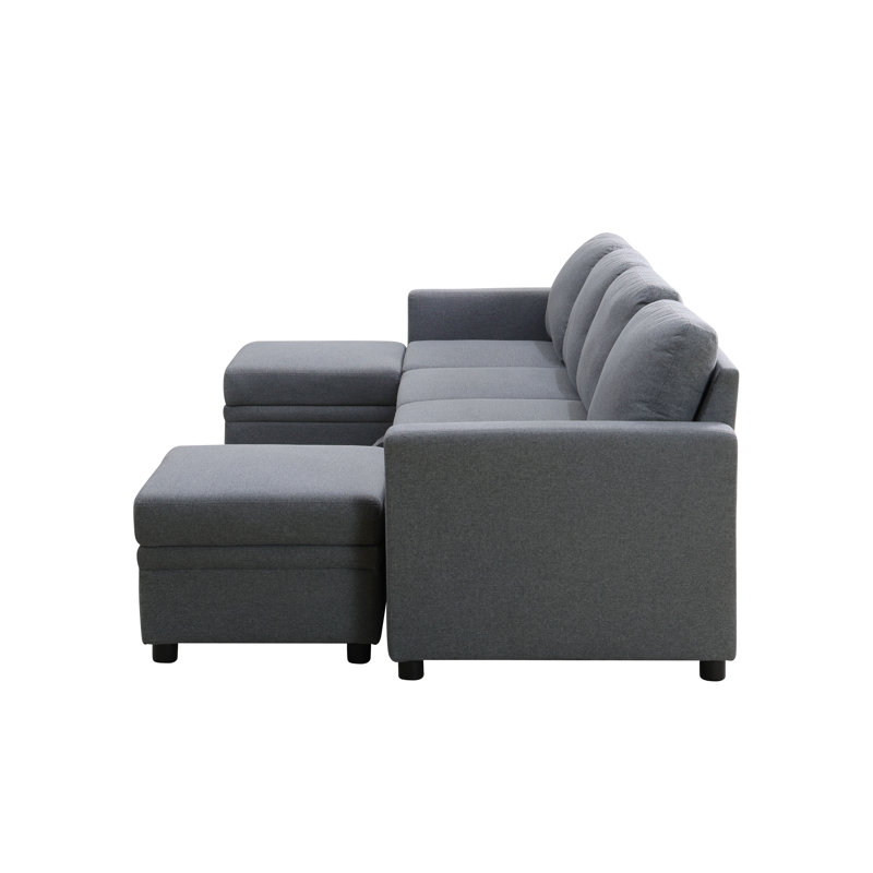Sackcloth 5-Pieces Living Room Sofa Bed, Dark Gray