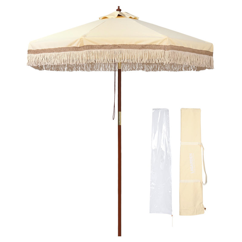 Parasol raffiné décontracté en bois massif de 7 pi Boho pour hôtel de charme, salon Vineyard Estate, spa bien-être - rustique bohémien, beurre