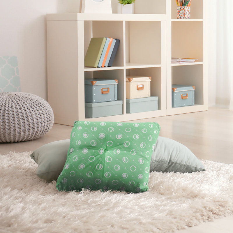 Coussin de sol à phases de lune classiques, 26 po x 26 po, Vert / Blanc / Gris
