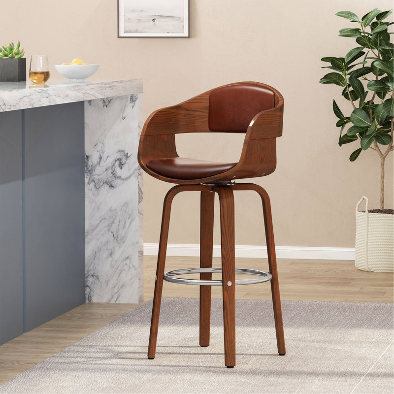 Tabouret de bar pivotant Mid-Century, Marron clair