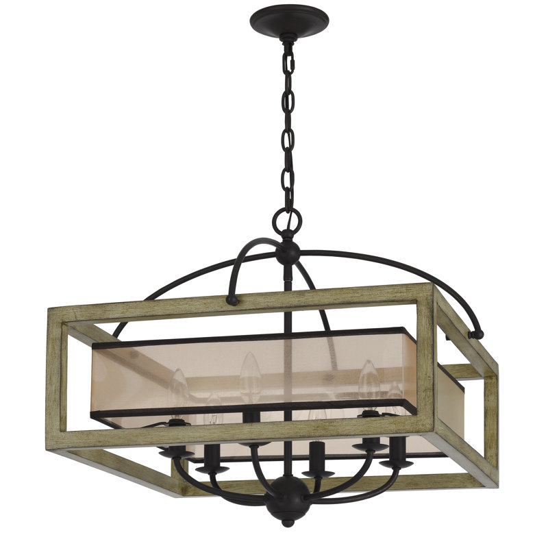 Lustre rectangulaire à 6 lumières avec détails en bois