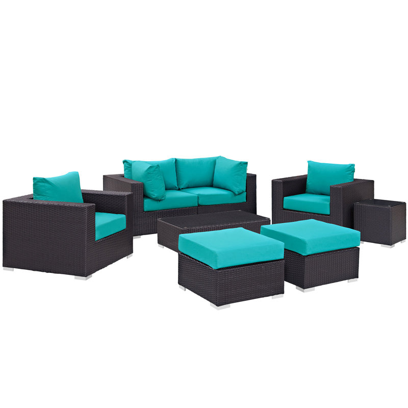 Ensemble modulaire d'extérieur pour terrasse 8 pièces Convene Collection, Turquoise