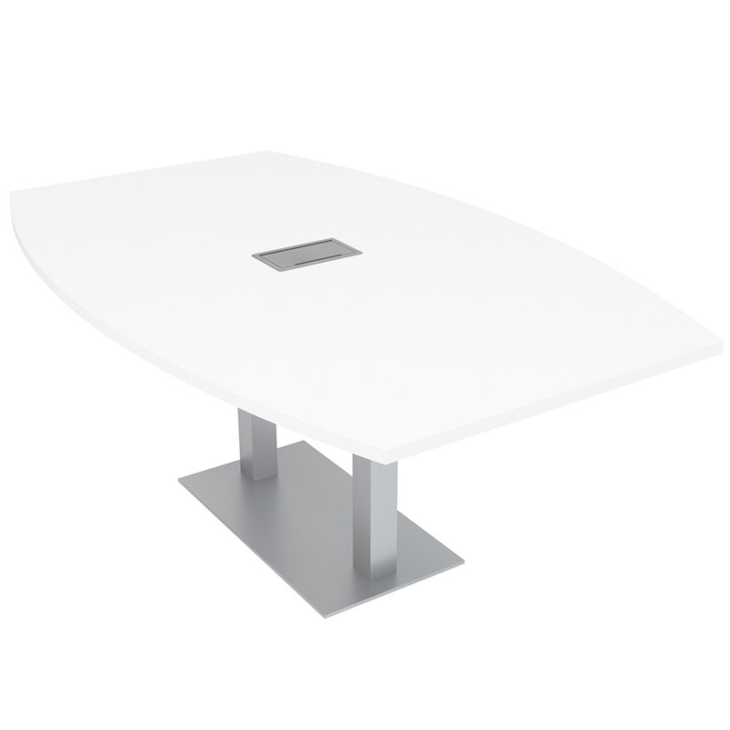 Table de conférence en forme de bateau avec base en métal double | Unité électrique, Argent argent, L 72 po x l 48 po