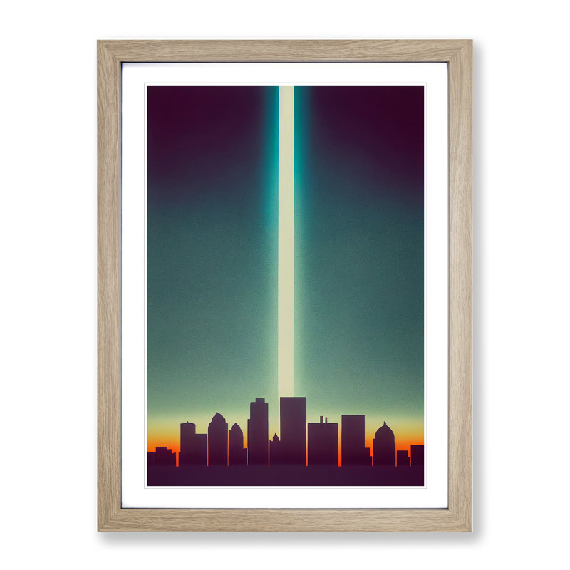 Beguiling City Skyline - Wall Art, 48cm H x 36cm W, Oak Framed, White