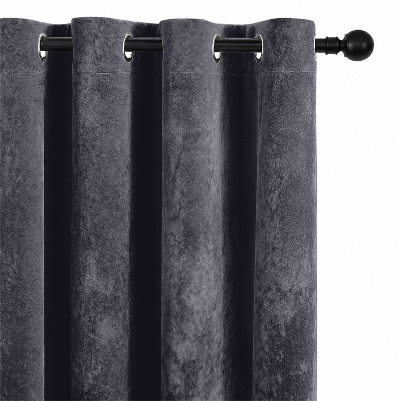 Thermal Velvet Curtains with Eyelet Ring Top - Blackout Crushed Velvet Drapes Pair, 228cm Width x 228cm Drop, Grey