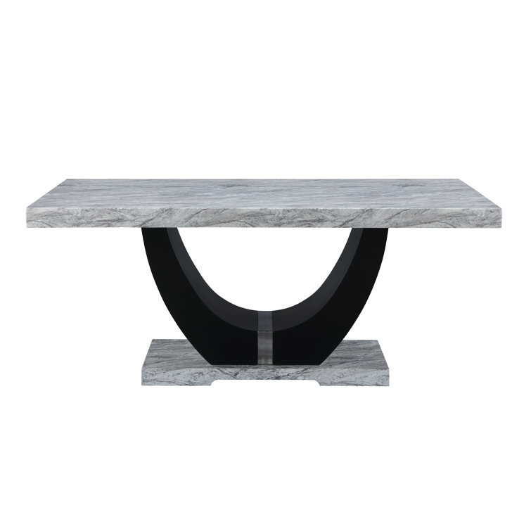 Shilynn Rectangular Dining Table In Engineered Stone And Black