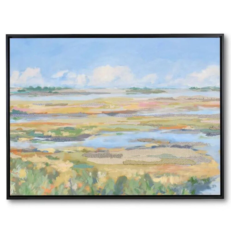 Lazy River 8 par Karin Olah - Peinture, Toile avec cadre flottant noir, H 20 po x l 26 po, Pas de tapis
