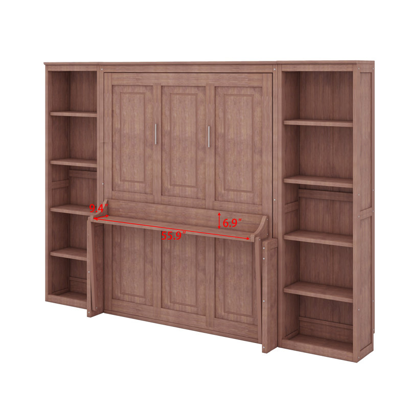 Lit escamotable avec bureau et bibliothèque, Marron foncé