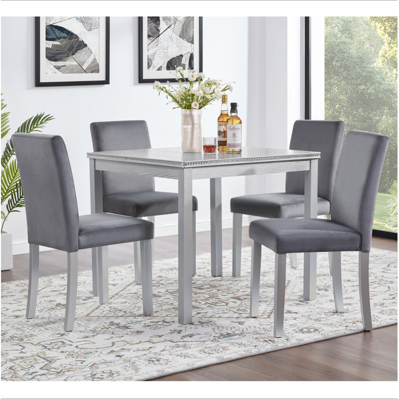 Ensemble de table de salle à manger en bois 5 pièces, ensemble de table de cuisine avec une table carrée et 4 chaises rembourrées, table de salle à manger en bois avec décoration en cristal et ensemble de chaises pour la cuisine, la salle à manger