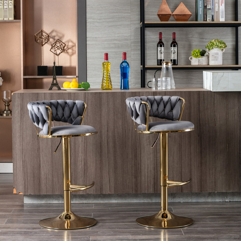2 tabourets de bar, revêtement gris, base et repose-pieds, hauteur du tabouret pivotant réglable, couleur moderne du tabouret, siège en mousse haute résilience, réglable